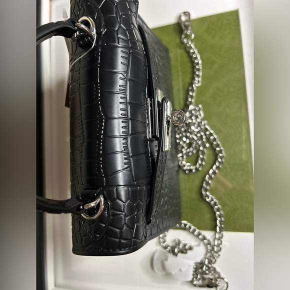 JustFab Black Crocodile-Embossed Satchel - Picture 10 of 12